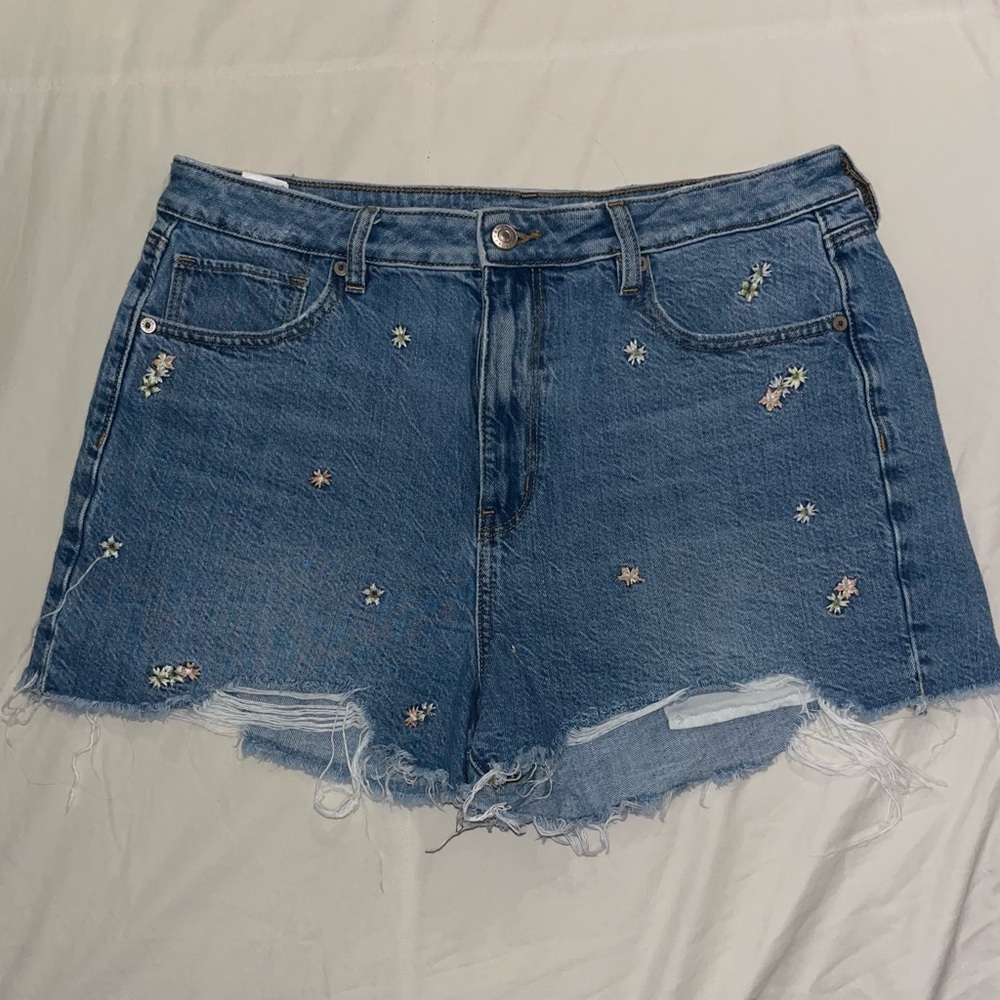 American Eagle Outfitters Embroidered Denim Mom Shorts